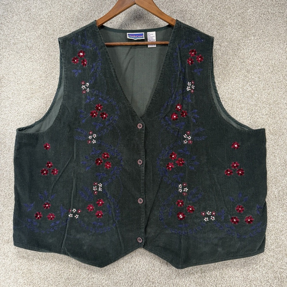 Northcrest 4x Embroidered Corduroy Vest VTG Cottagecore Hobbit Ren Faire Boho